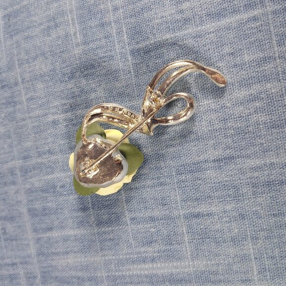 1980s Vintage Pin with a Yellow Rose and Clear Rhinestones by Avon - Picture 5 of 6